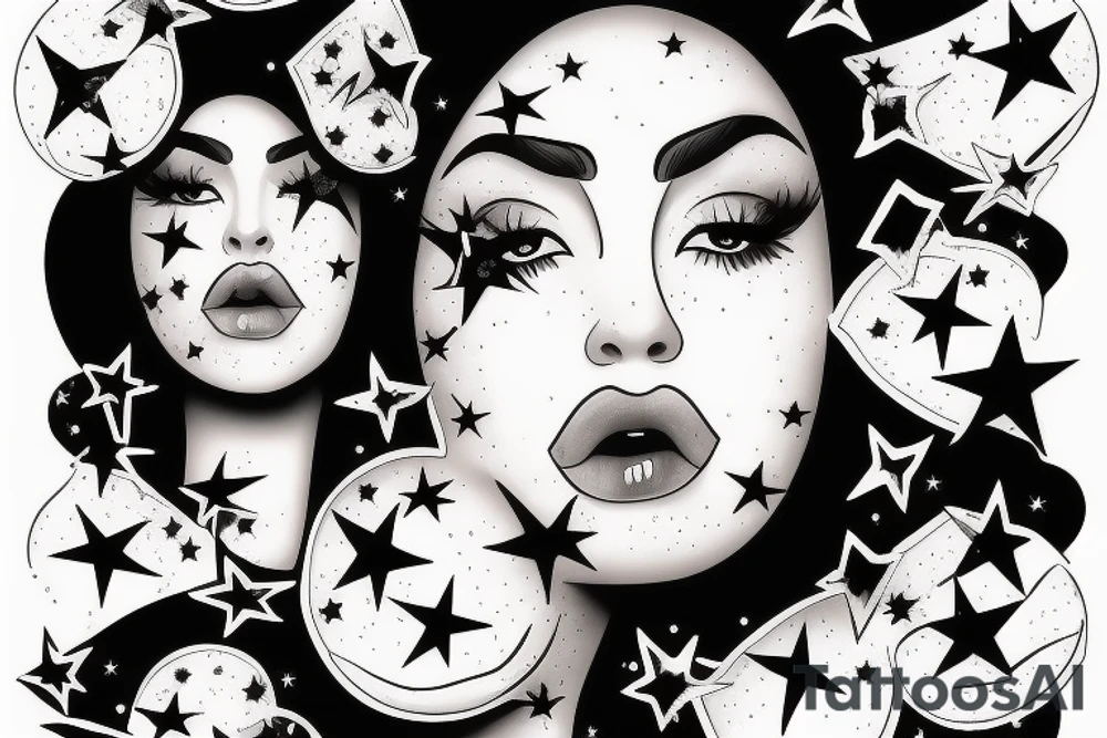 Stars for eyes lady naturally glamorous headshot tattoo idea