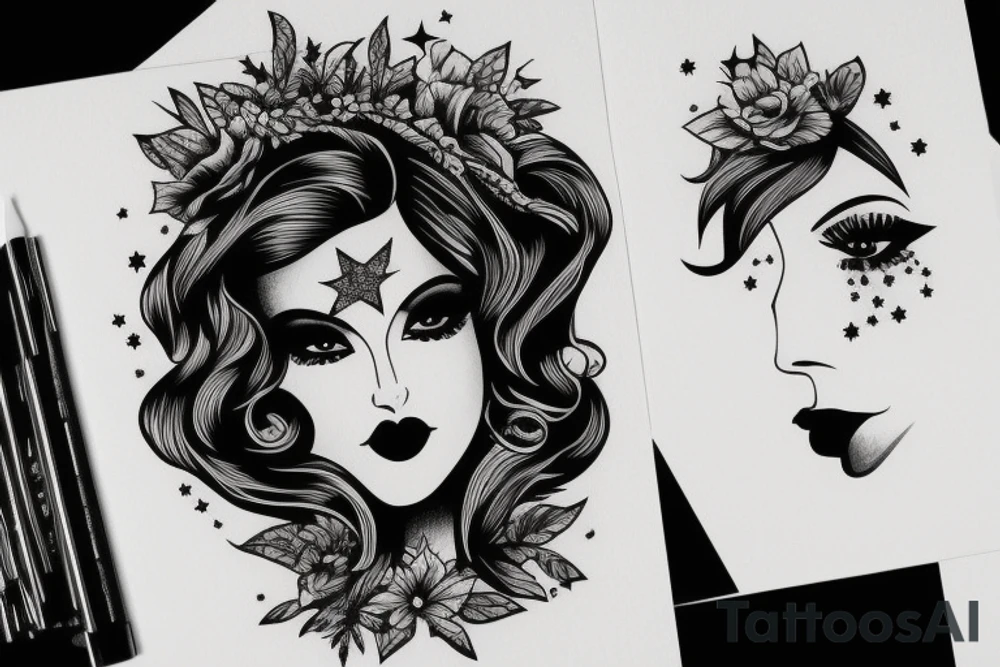 Stars for eyes lady naturally glamorous headshot tattoo idea