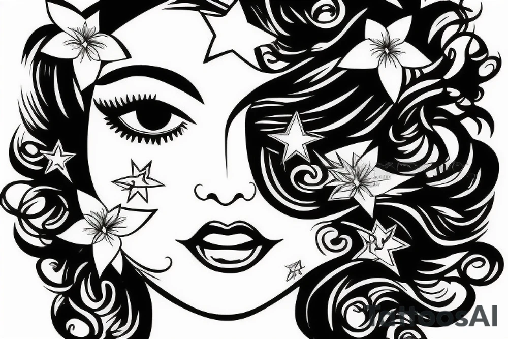Stars for eyes lady naturally glamorous headshot tattoo idea