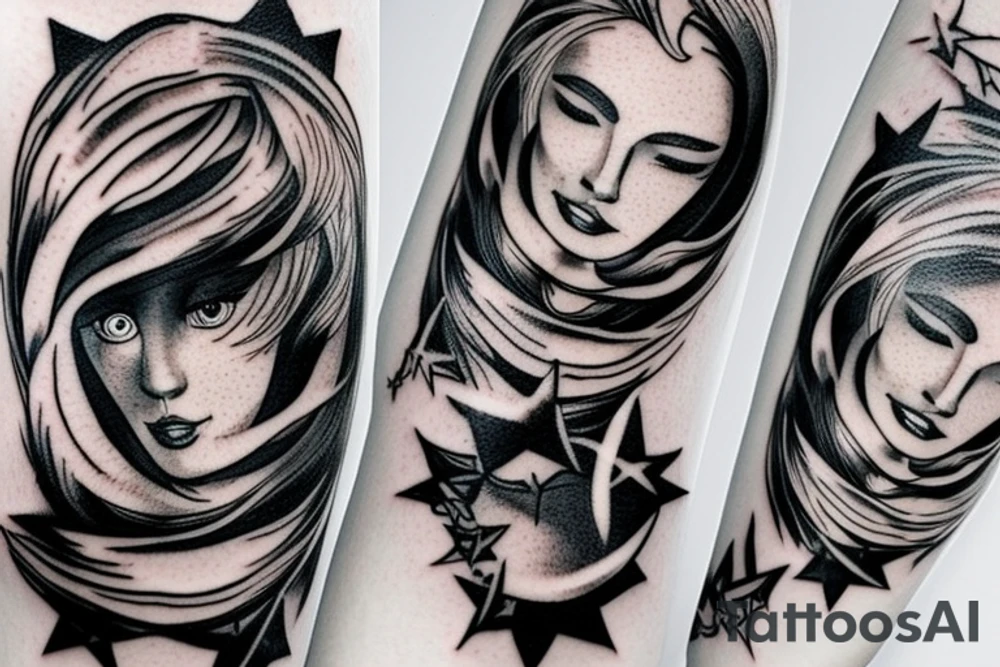Stars for eyes lady naturally cool mullet tattoo idea