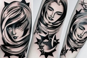 Stars for eyes lady naturally cool mullet tattoo idea