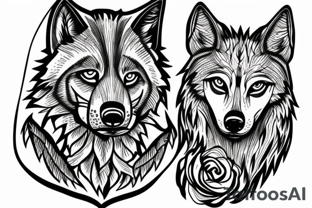 Wolf face with trees behind and lake tattoo idea