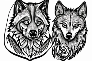 Wolf face with trees behind and lake tattoo idea