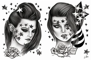 Stars over eyes lady naturally cool mullet tattoo idea