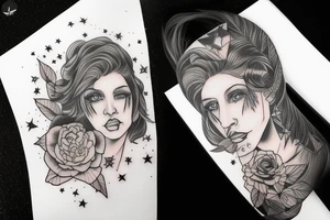 Stars over eyes lady naturally cool mullet tattoo idea