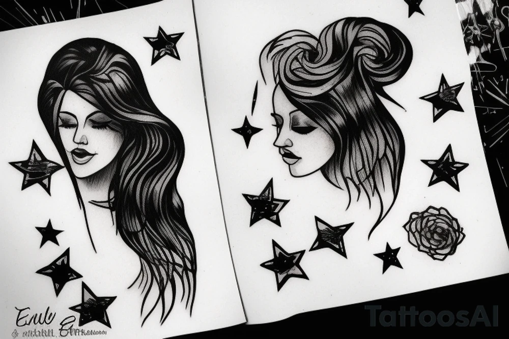Stars over eyes lady naturally cool mullet tattoo idea