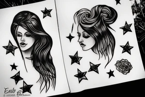 Stars over eyes lady naturally cool mullet tattoo idea