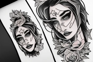 Stars over eyes lady naturally cool mullet tattoo idea
