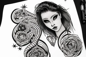 Stars over eyes lady naturally cool mullet tattoo idea