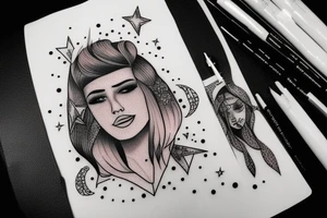 Stars over eyes lady naturally cool mullet tattoo idea