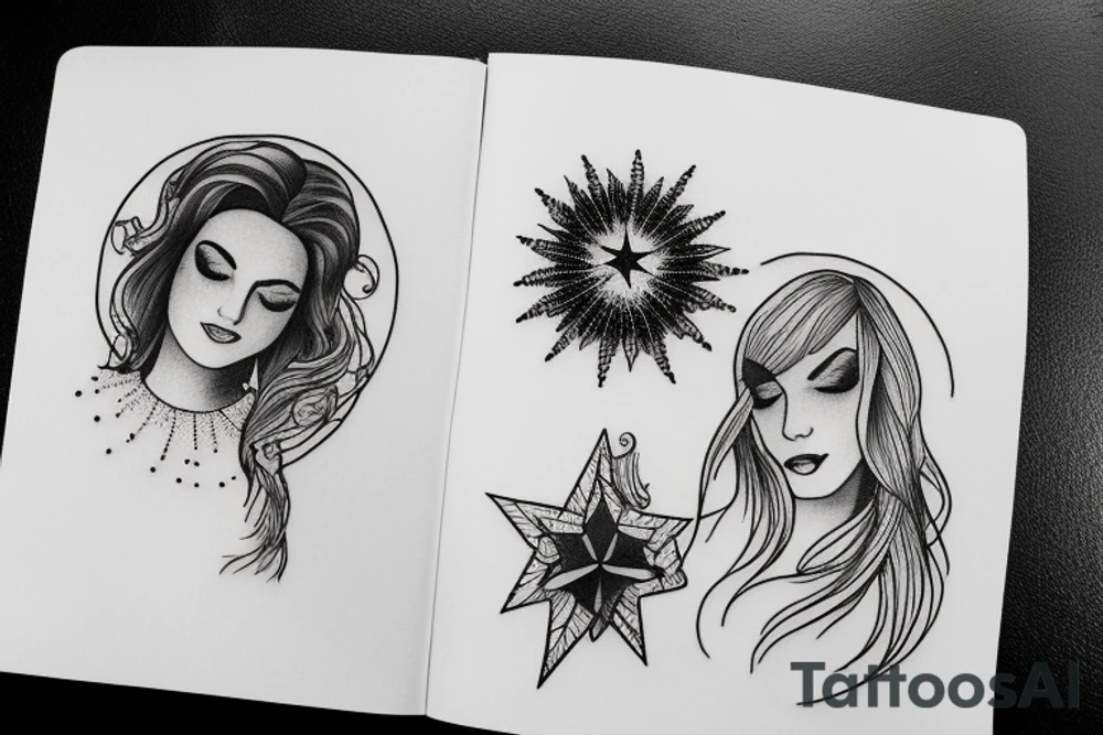 Stars over eyes lady naturally cool mullet tattoo idea