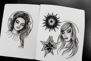 Stars over eyes lady naturally cool mullet tattoo idea