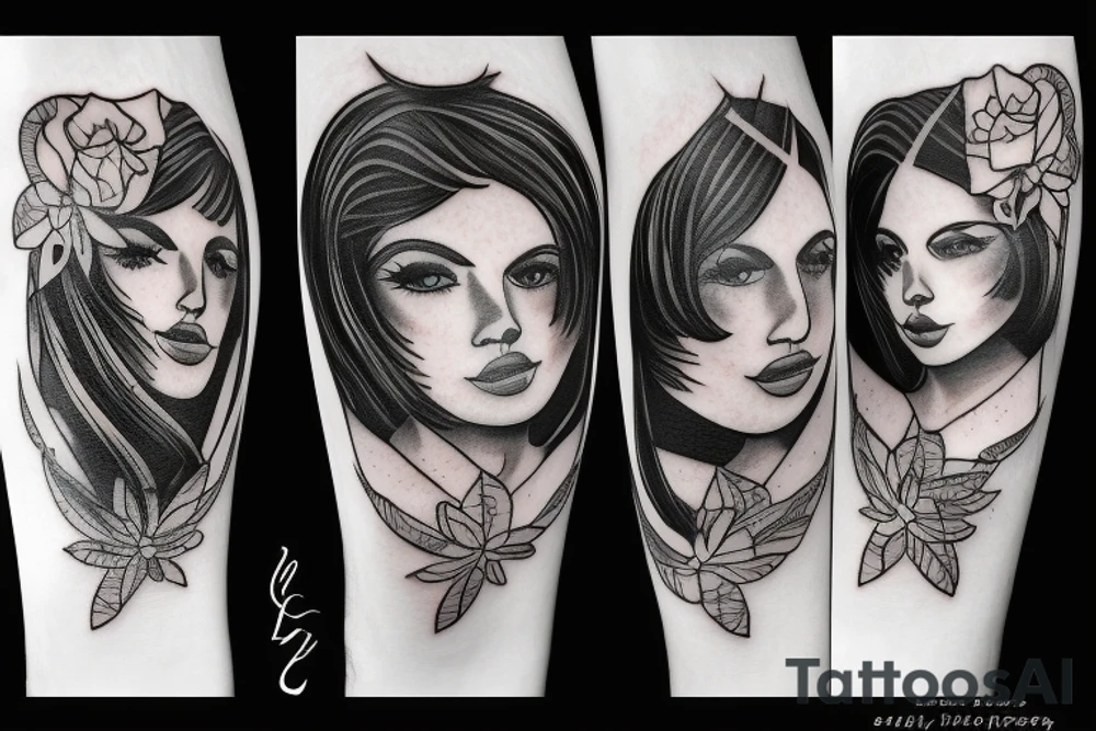 Stars over eyes lady naturally cool mullet tattoo idea