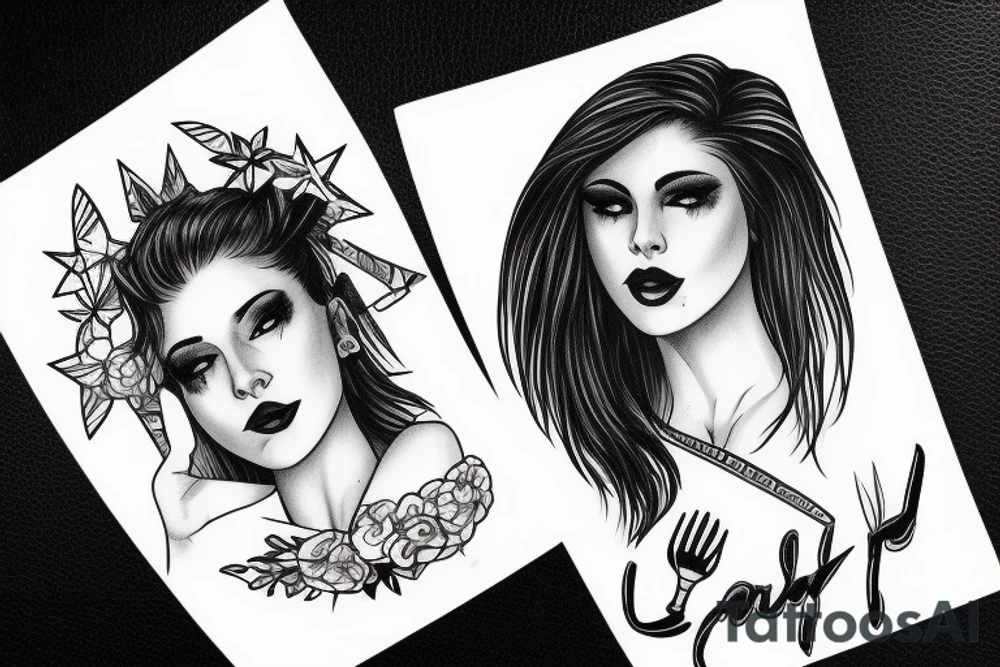 Stars over eyes lady naturally cool mullet tattoo idea