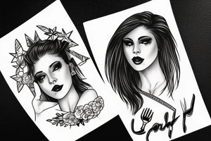 Stars over eyes lady naturally cool mullet tattoo idea