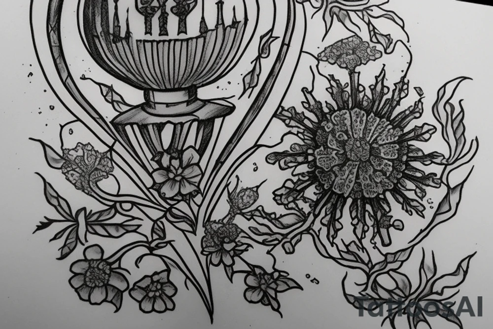 A goblet with Queen Anne’s lace inside of it, meant to symbolize a poison cup based on the song by M. Ward tattoo idea