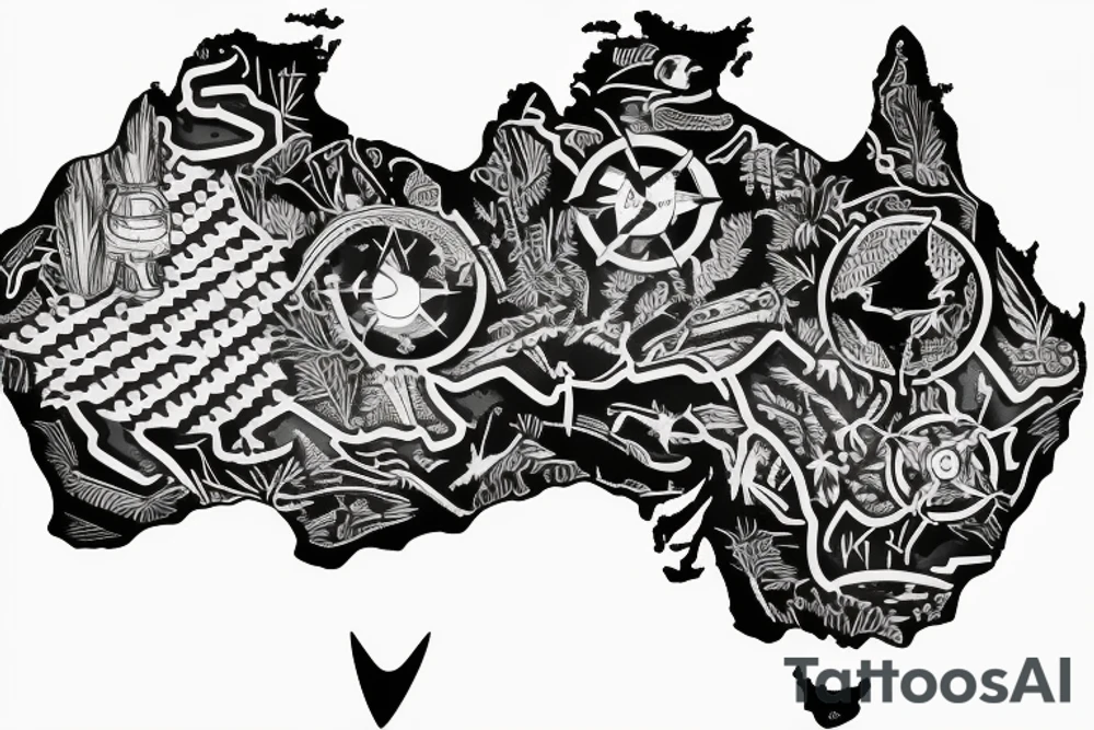 Outline of Australia with a compass tattoo idea