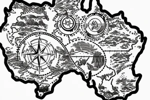 Outline of Australia with a compass in centre tattoo idea
