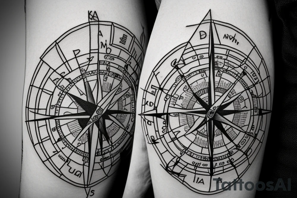Outline of Australia with a compass in centre tattoo idea