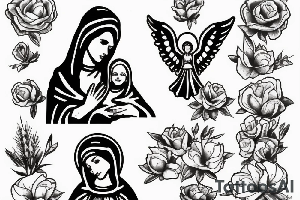 Mother mary praying tattoo idea