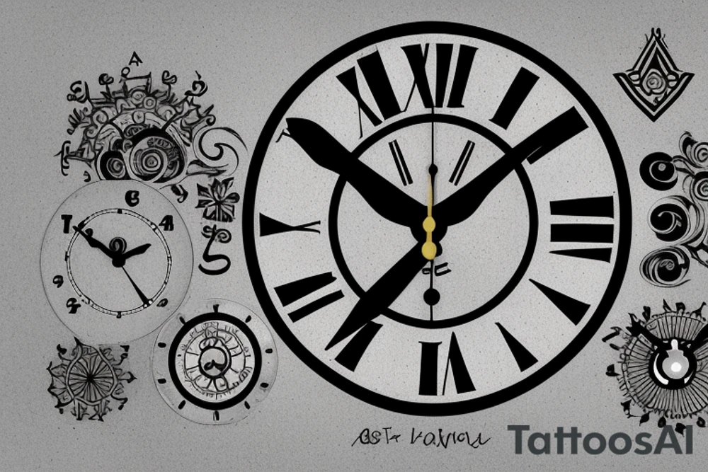 A clock dial with Karma symbol in it tattoo idea