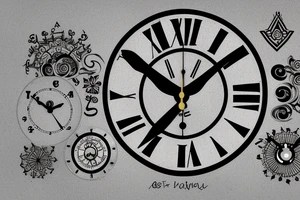 A clock dial with Karma symbol in it tattoo idea