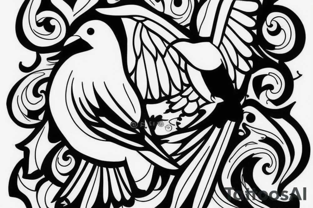 A white dove fighting a black raven. tattoo idea A white dove fighting a black raven. tattoo idea