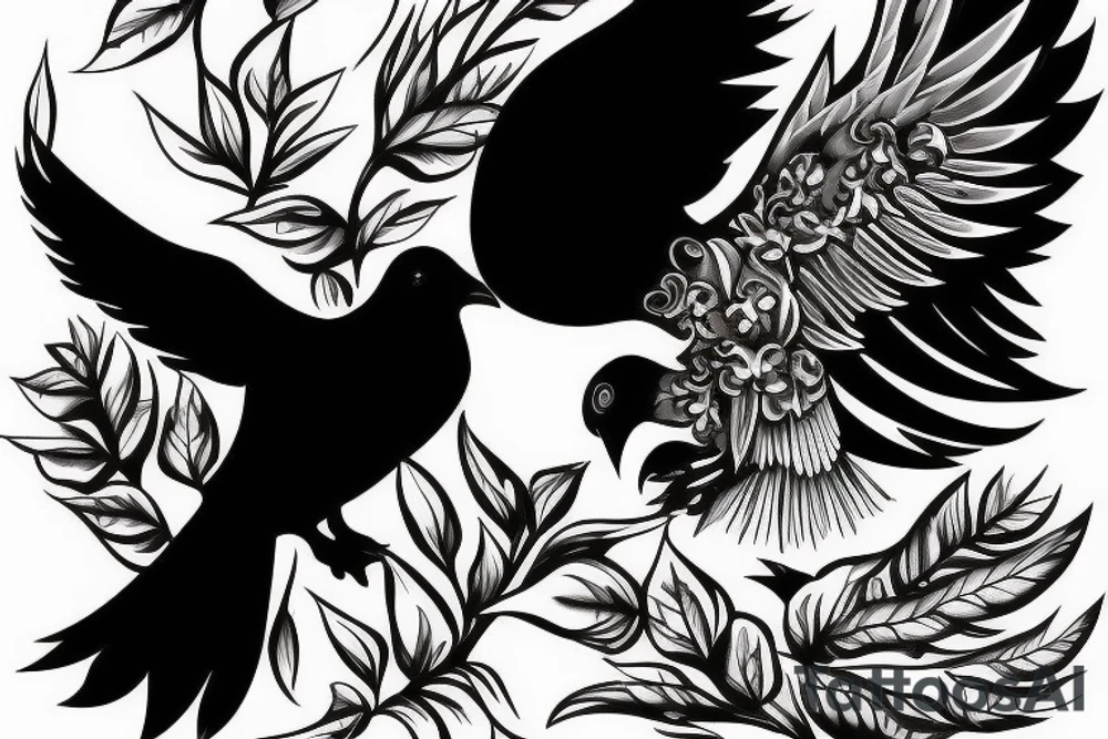 A white dove fighting a black raven. tattoo idea