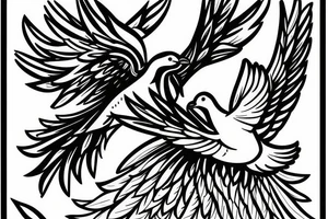 A white dove fighting a black raven. tattoo idea