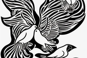 A white dove fighting a black raven. tattoo idea