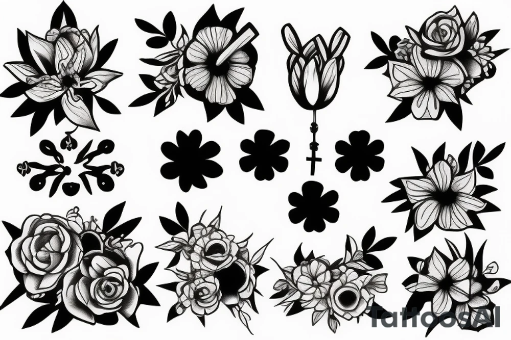 flowers with a cross tattoo idea