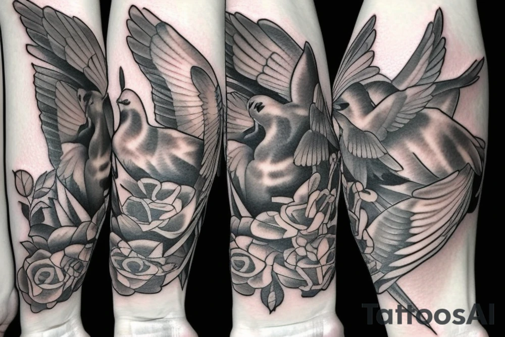 Staircase to heaven with doves and cross tattoo idea