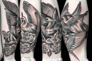 Staircase to heaven with doves and cross tattoo idea