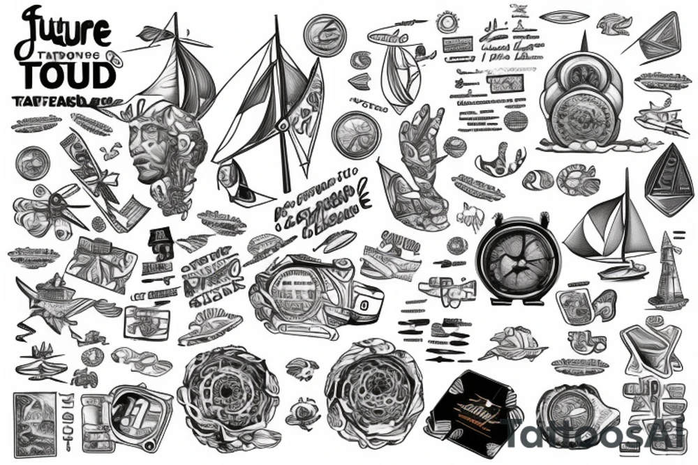 future, science, crypto, travel, sailing, trading, money, power, extreme sport tattoo idea