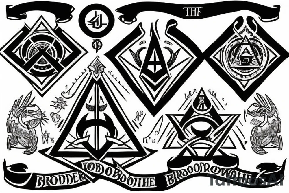 The word “brotherhood” with a Masonic symbol behind it tattoo idea