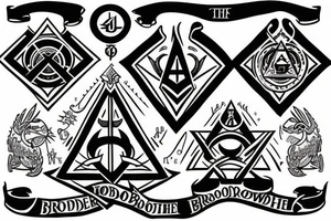 The word “brotherhood” with a Masonic symbol behind it tattoo idea