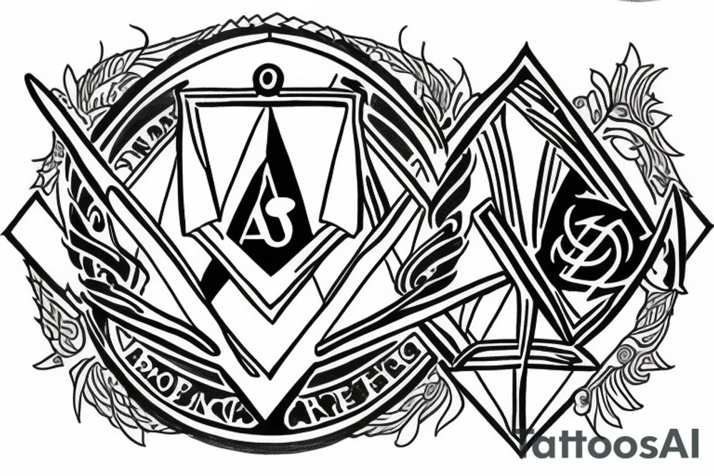 The word “brotherhood” with a Masonic symbol behind it tattoo idea
