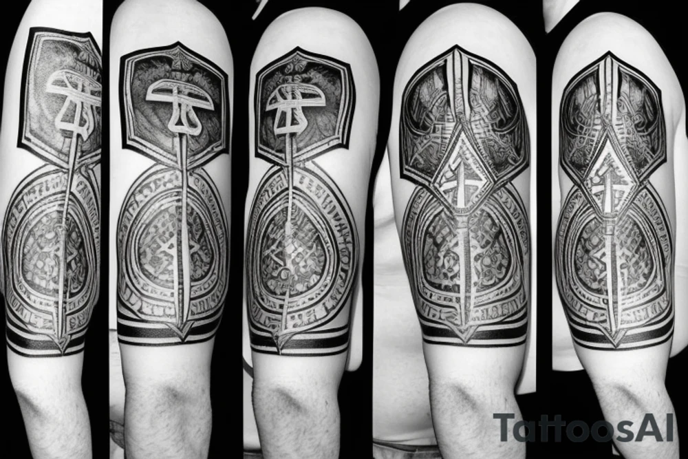 The word “brotherhood” with a Masonic symbol behind it tattoo idea