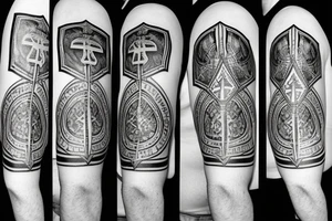 The word “brotherhood” with a Masonic symbol behind it tattoo idea