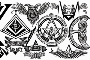 The word “brotherhood” with a Masonic symbol behind it tattoo idea