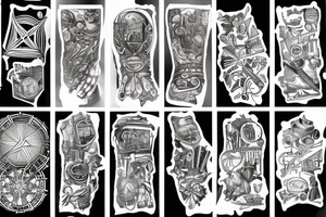 Futuristic full hand tattoo. Germany, Ukraine, science, crypto, travel, sailing, trading, money, power, extreme sport, masterpiece, competition tattoo idea