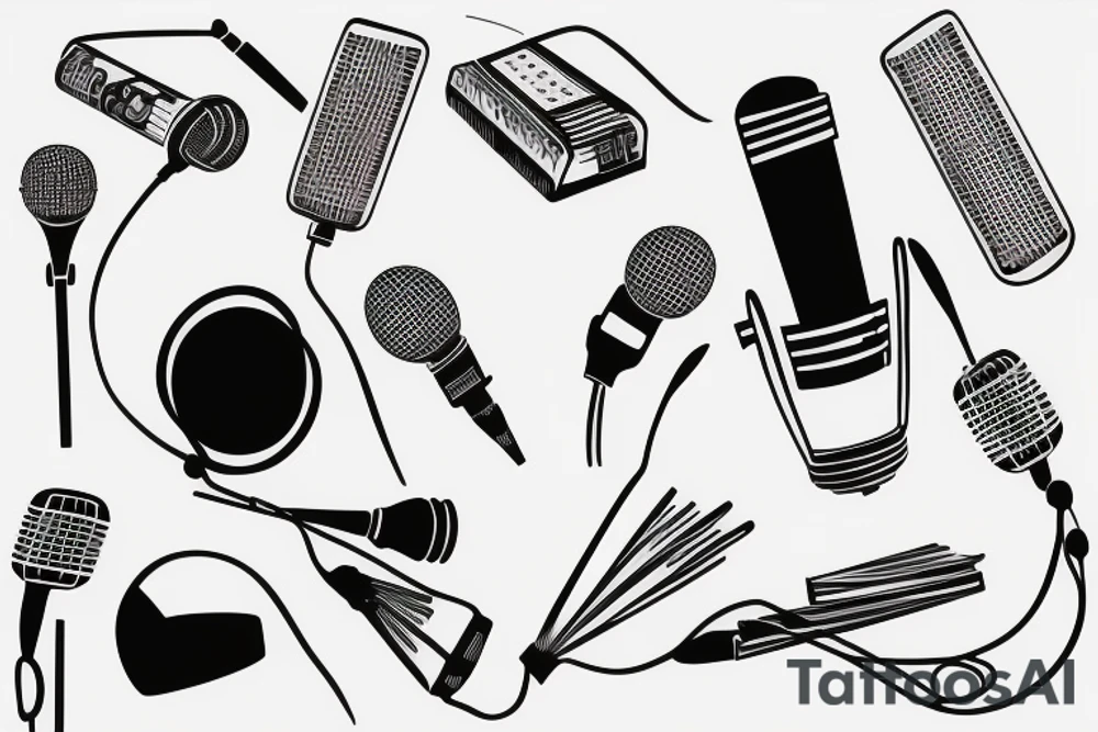 Microphone with piano keys and on shoulder tattoo idea