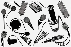 Microphone with piano keys and on shoulder tattoo idea