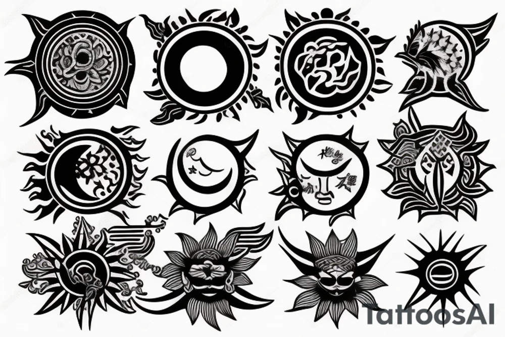 An asian tattoo with wind rose sun and moon tattoo idea