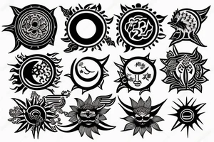 An asian tattoo with wind rose sun and moon tattoo idea