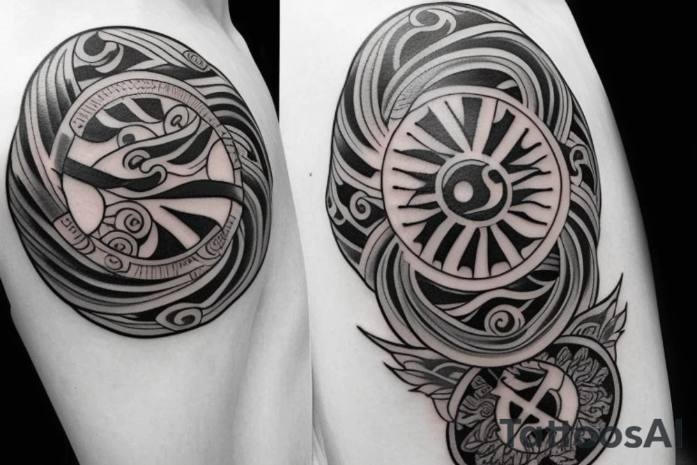 An asian tattoo with wind rose sun and moon tattoo idea