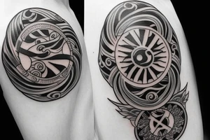 An asian tattoo with wind rose sun and moon tattoo idea