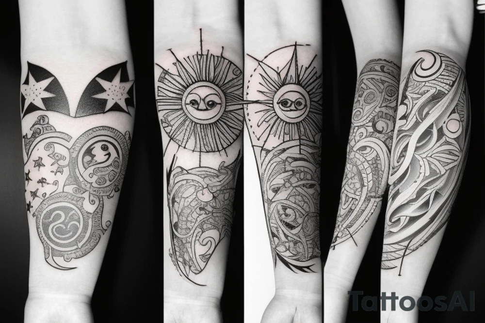 A forearm tattoo with sun moon and star tattoo idea