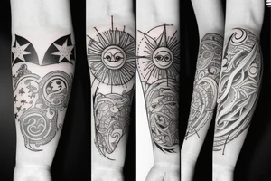 A forearm tattoo with sun moon and star tattoo idea
