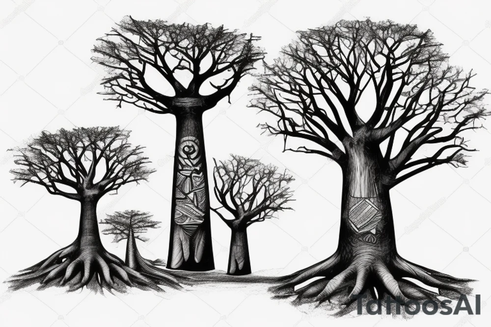 A baobab tree, with a African tribe standing next to it, and then the roots will go down my arm and have influence black leaders tattoo idea